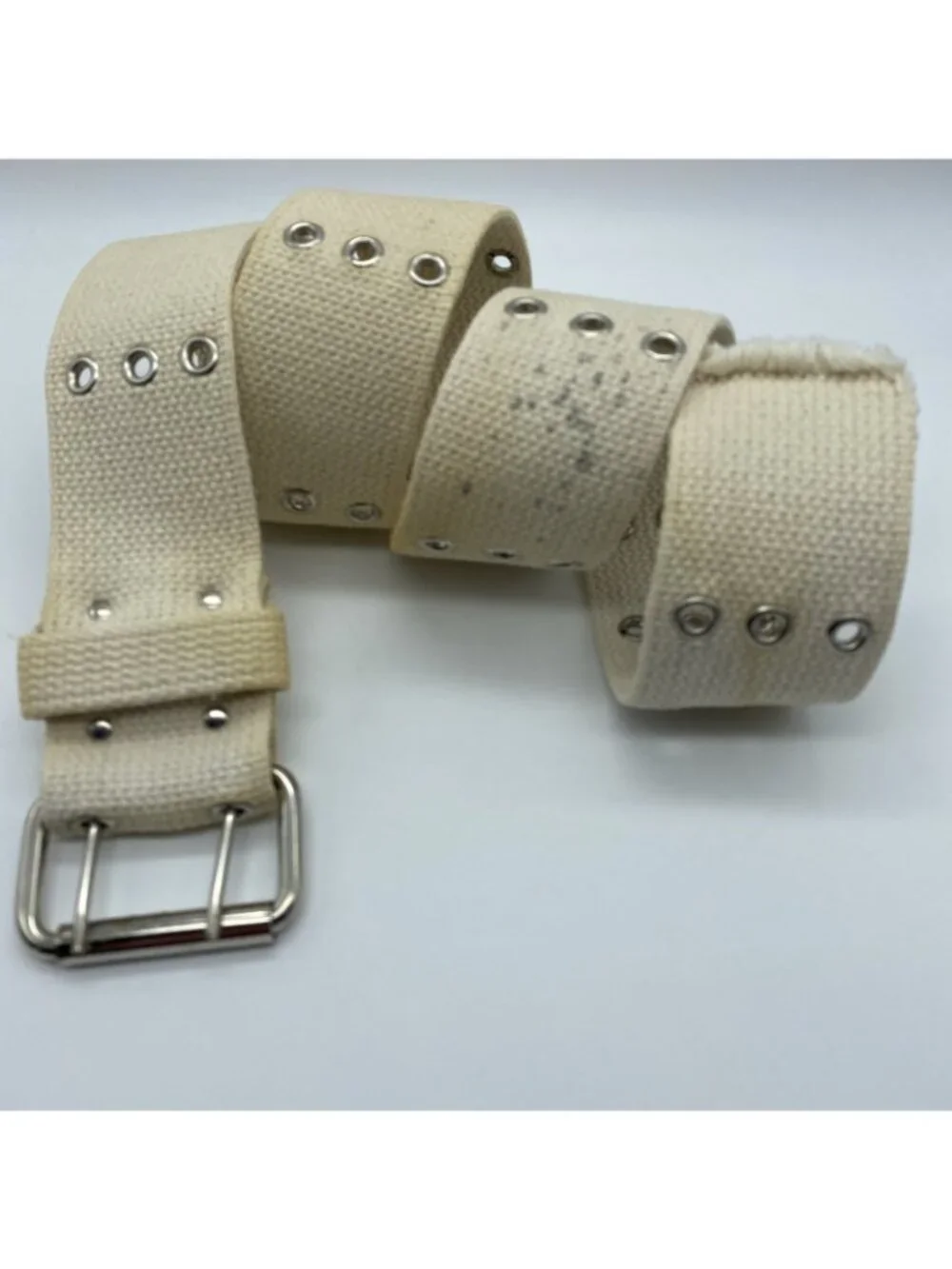 Unbranded Cream Woven Canvas Double Prong Belt Men’s Size 30-32